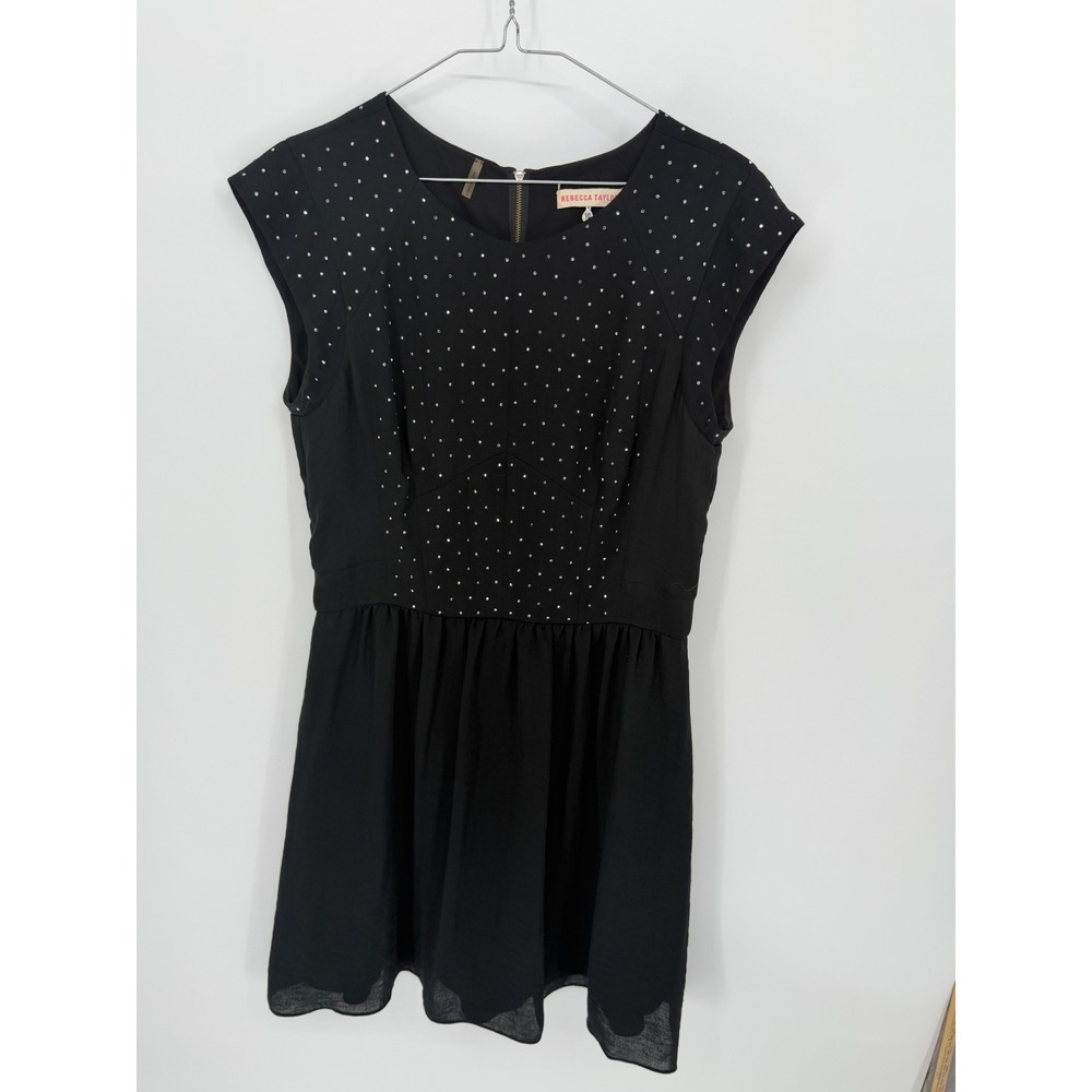 Rebecca Taylor Womens Fit and Flare Dress Studded Embellished Black Size 10